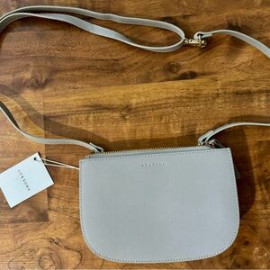 NWT Lo & Sons The Waverley 2 - Saffiano Leather Belt bag, Light Grey/Gold, Small